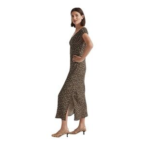 Madewell Wide‎ V-Neck Midi Dress in Expedition Green Purple Silky Body Skims